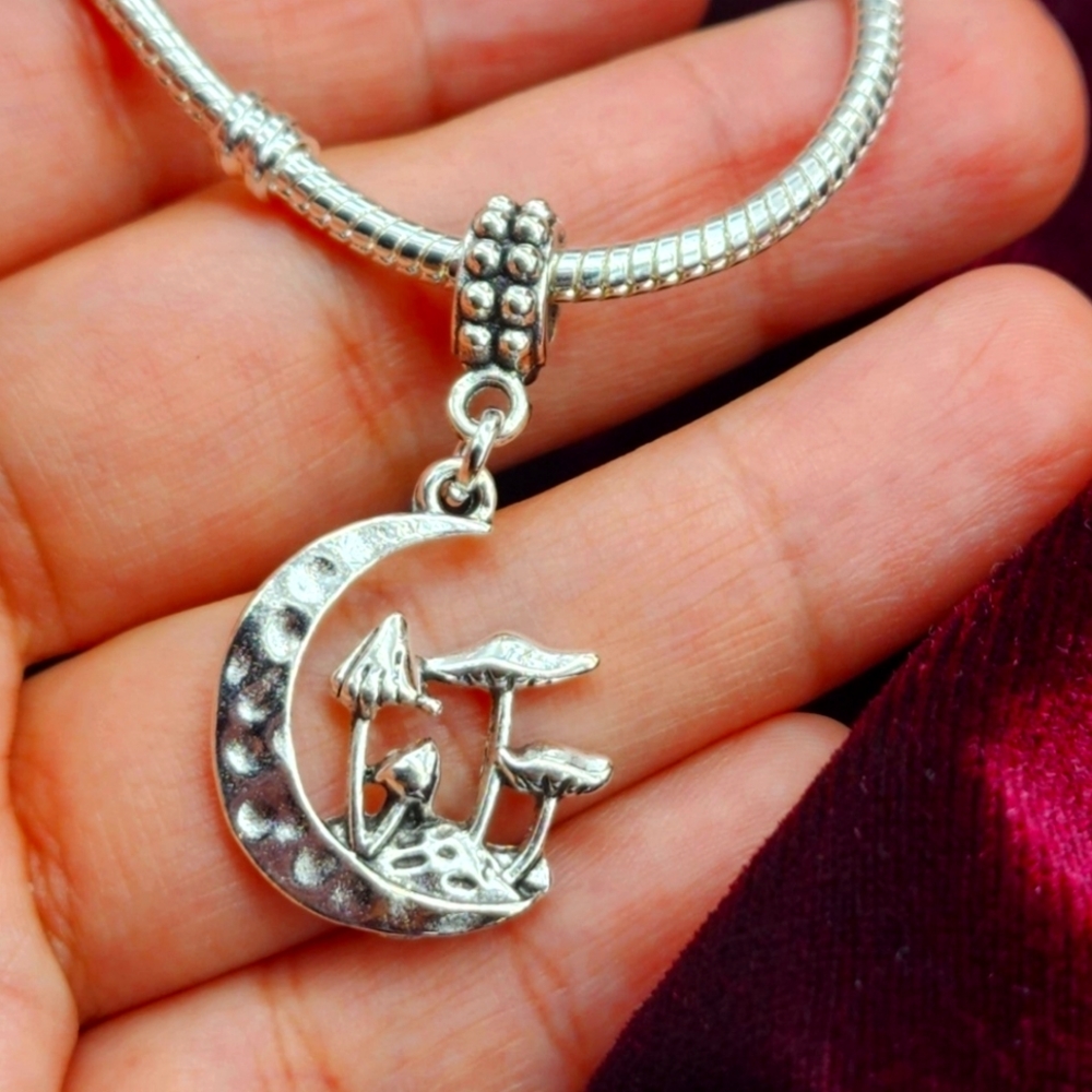 Mushrooms on Moon charm for Pandora